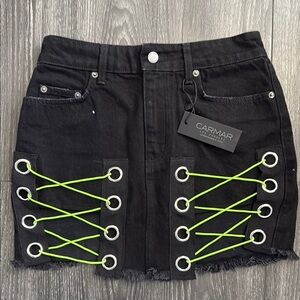 NWT Carmar Black and Green Mini Pencil Skirt with Cut Out
